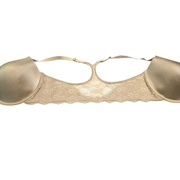 Maidenform Lace Bra One Fab Fit 36DD Lightly Lined Racerback Front Closure Beige - Picture 4 of 10